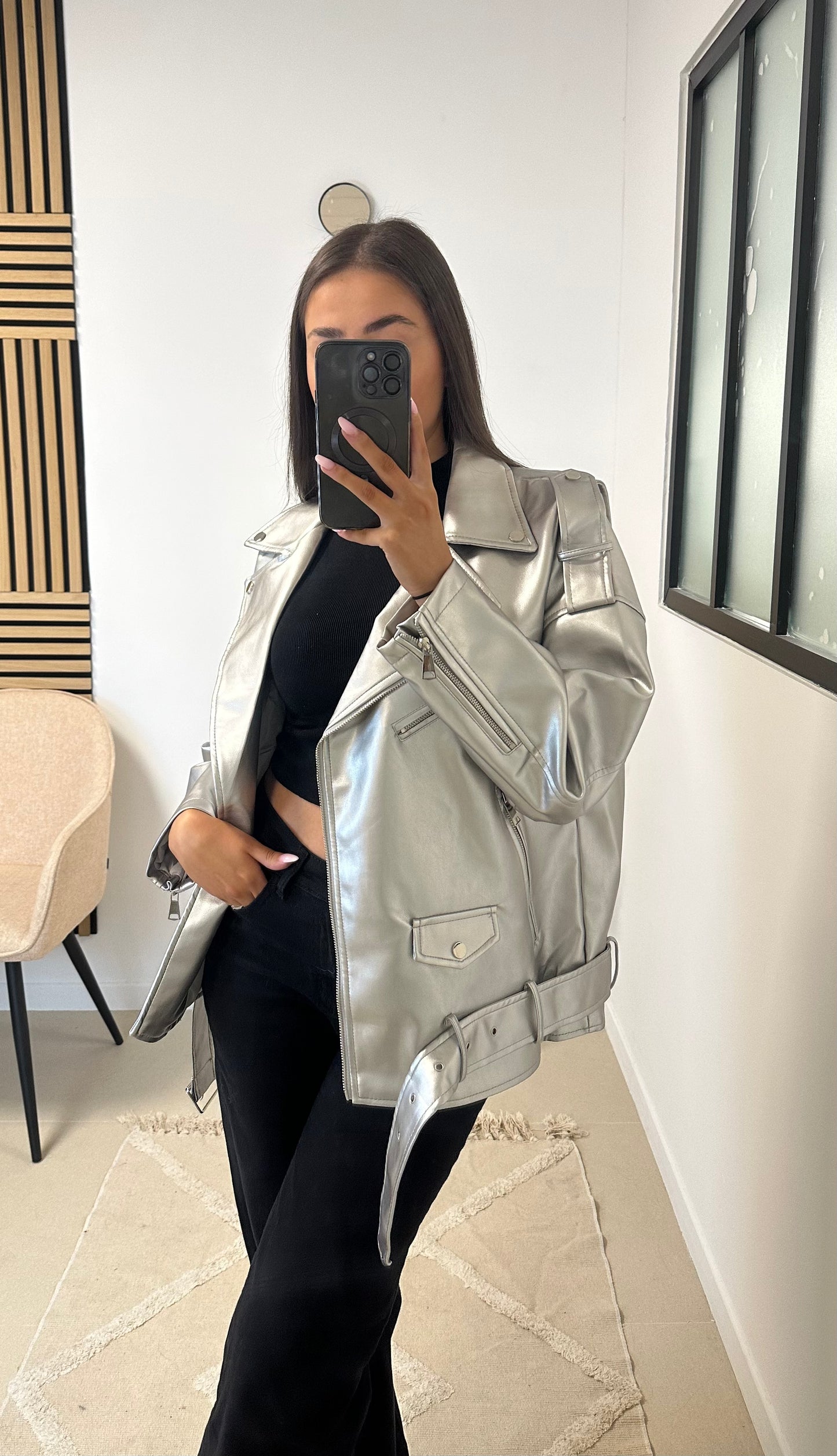 Perfecto oversize argenté
