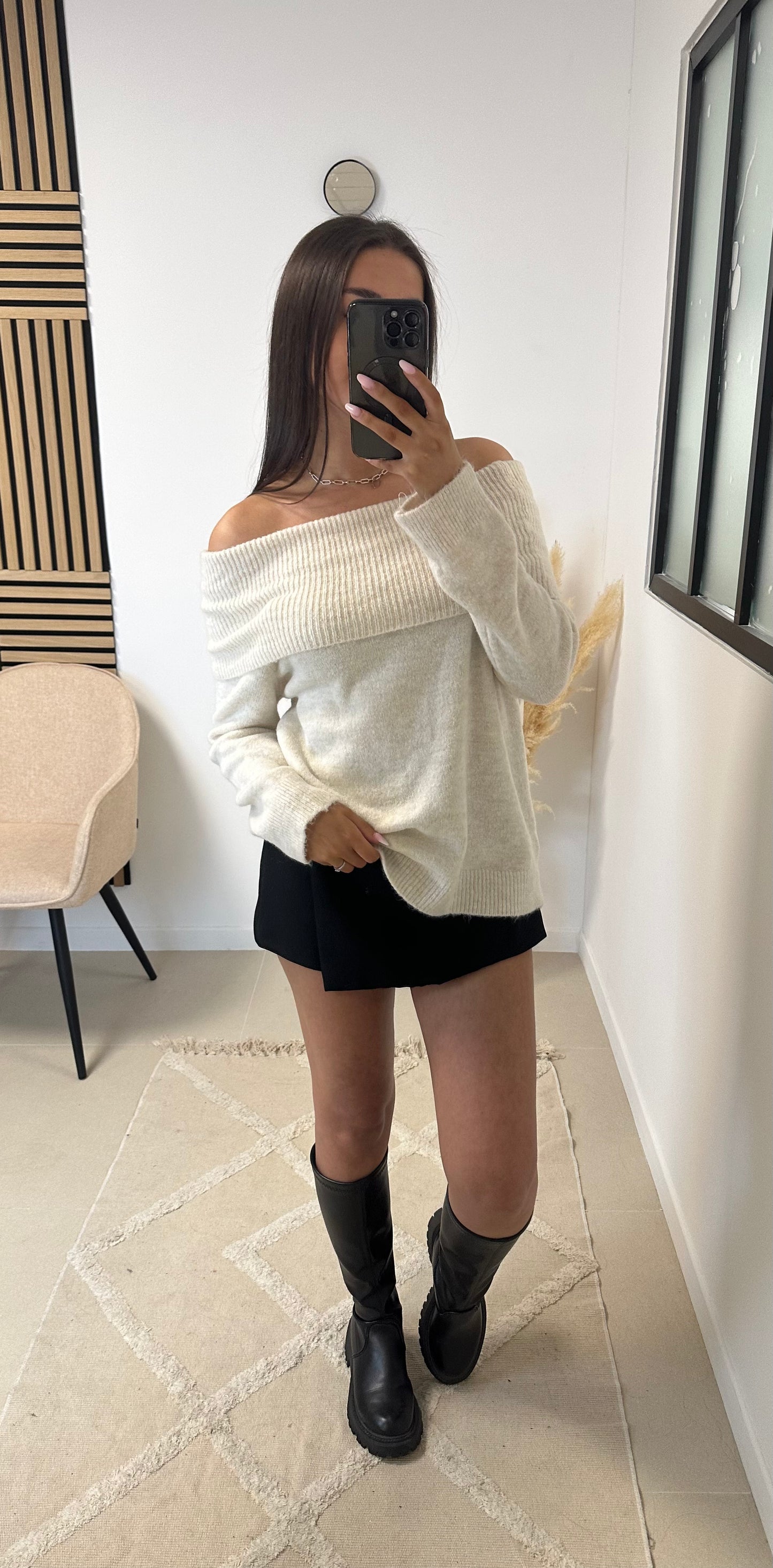 Pull bandeau crème
