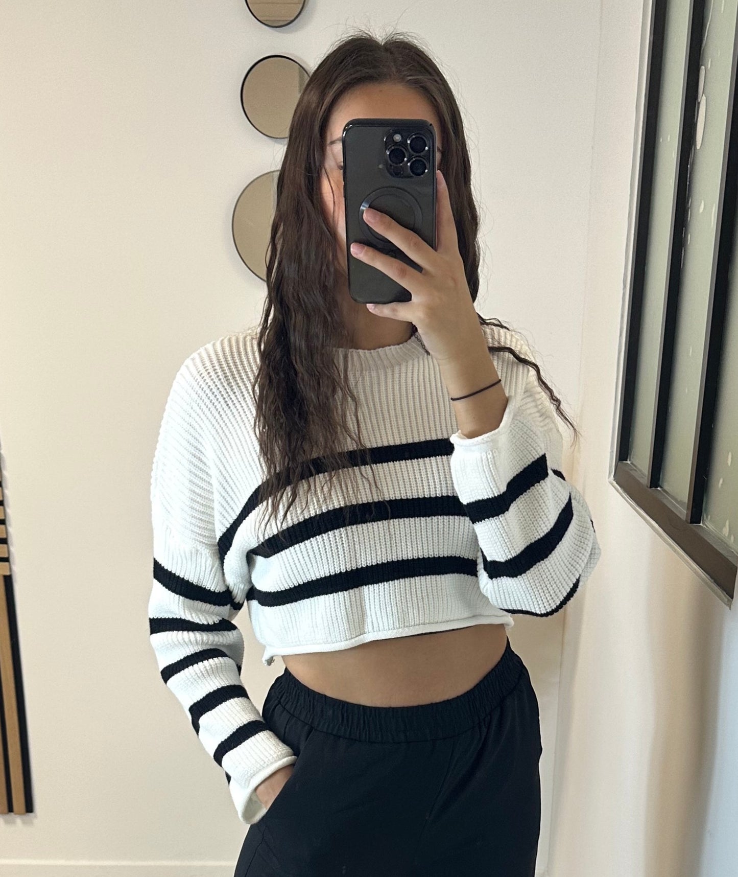 Pull court rayé