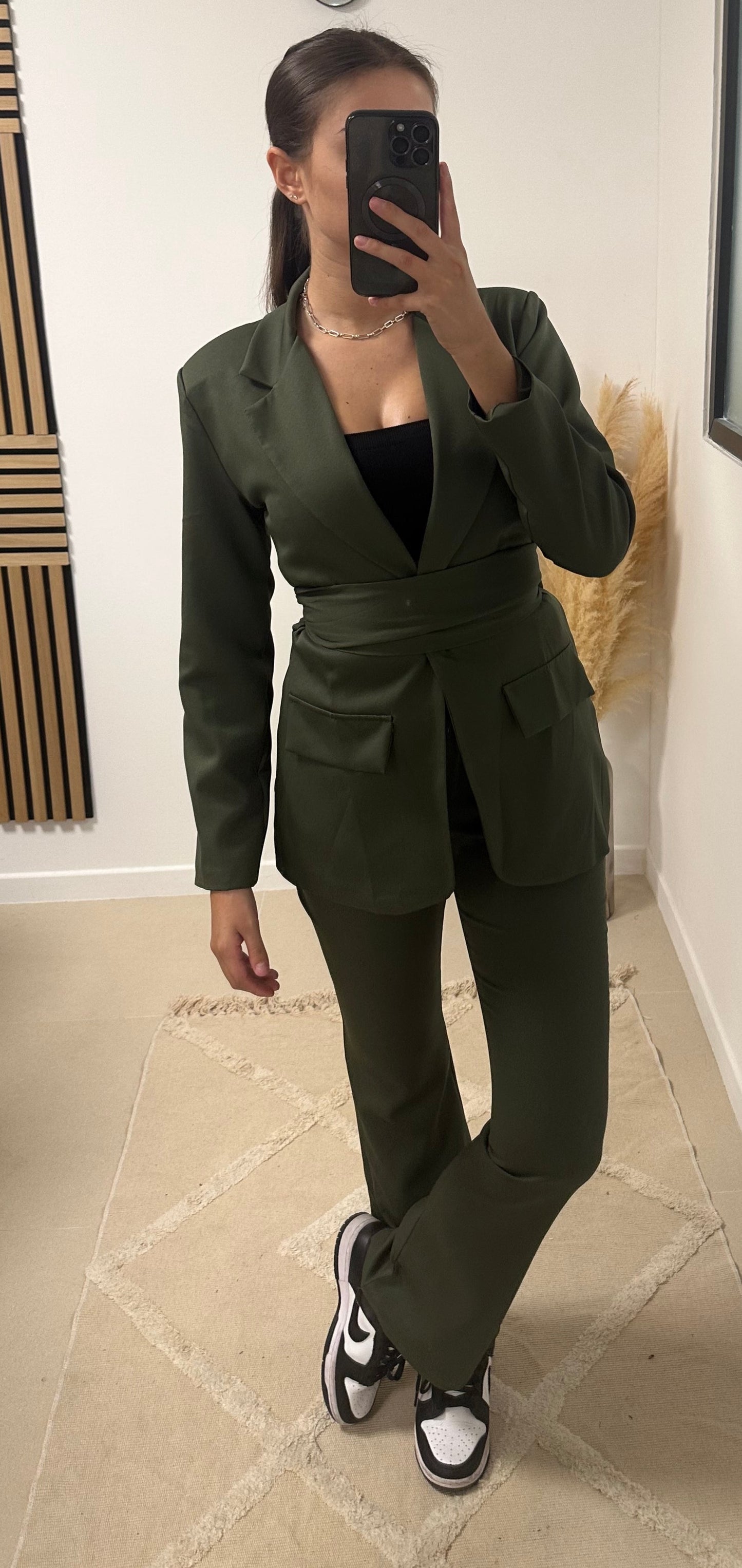 Ensemble blazer ceinture kaki