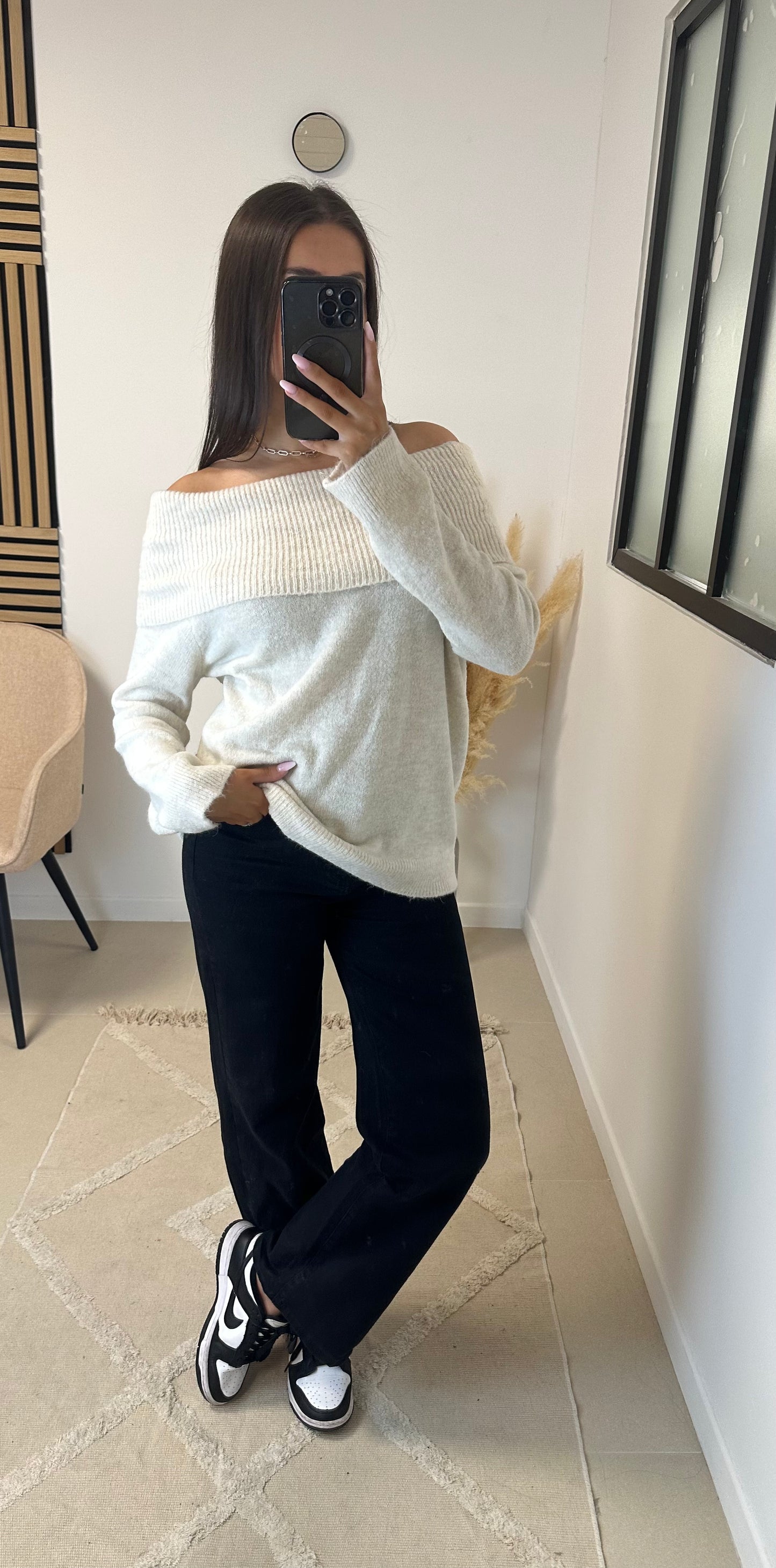 Pull bandeau crème