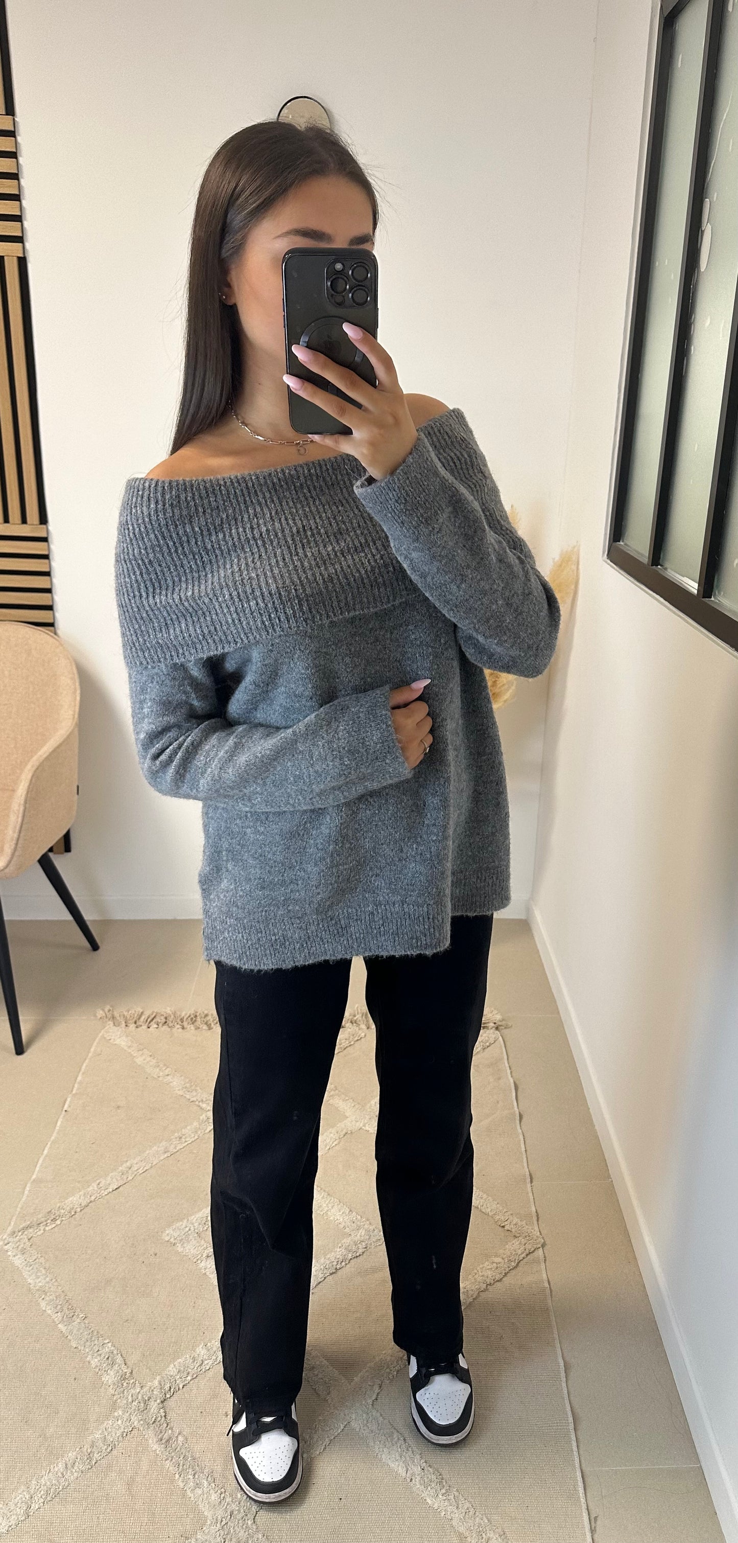 Pull bandeau gris