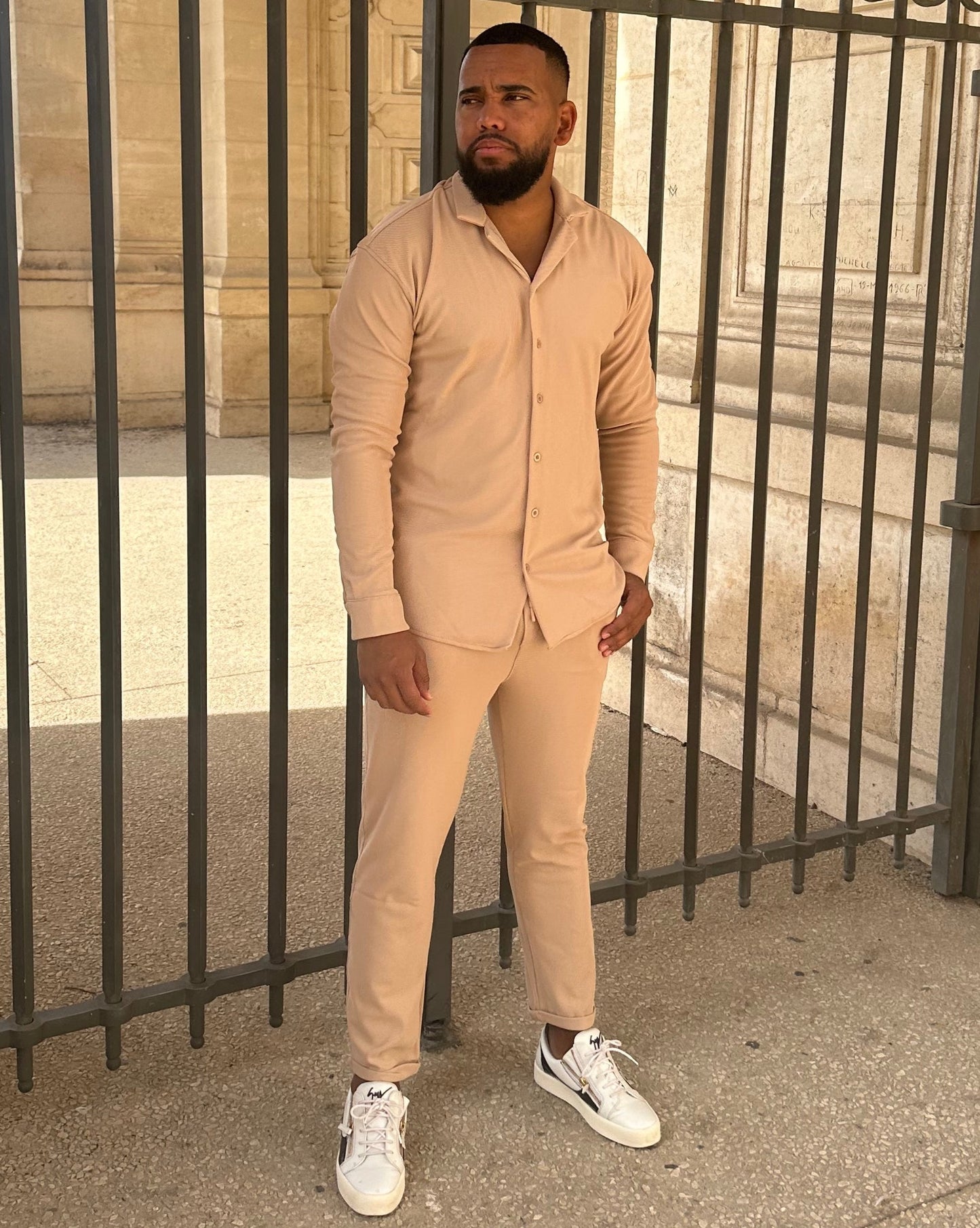 Pantalon côtelé beige