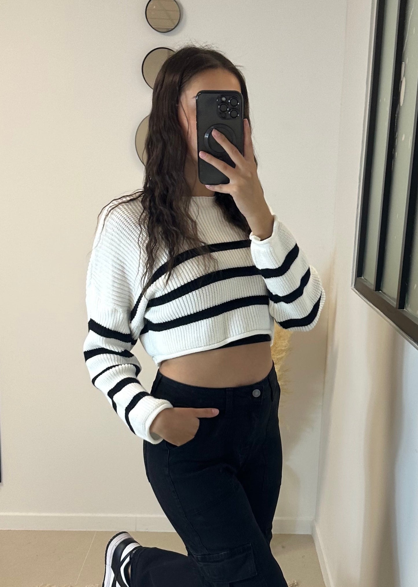 Pull court rayé