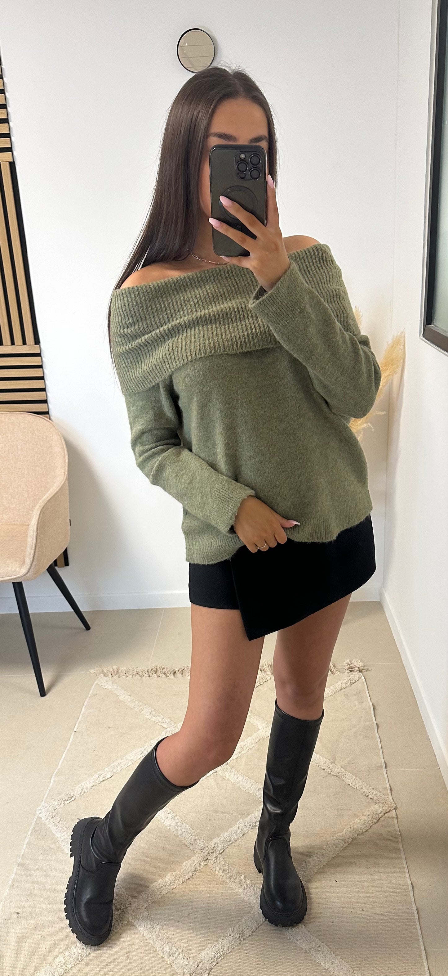 Pull bandeau kaki clair