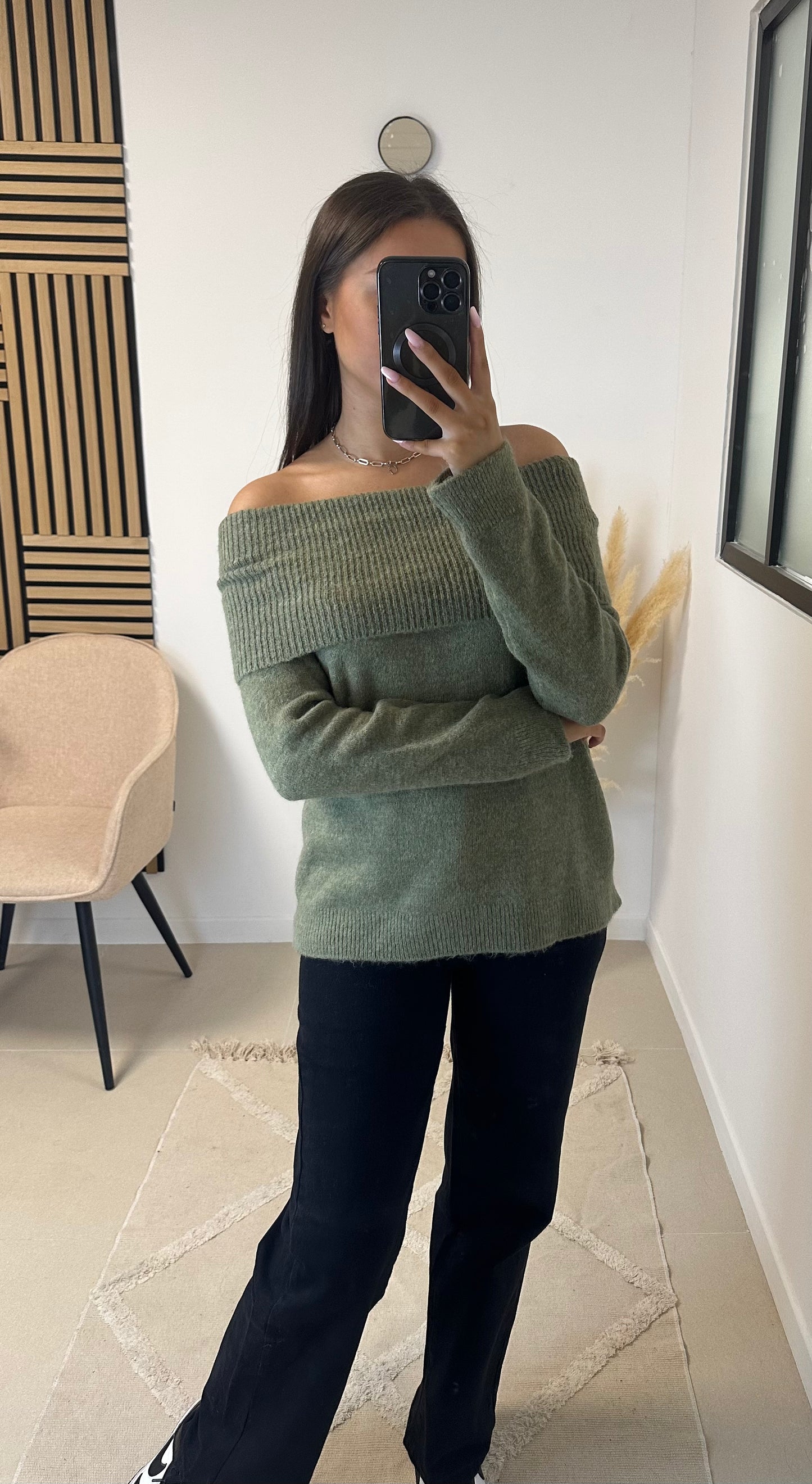 Pull bandeau kaki clair