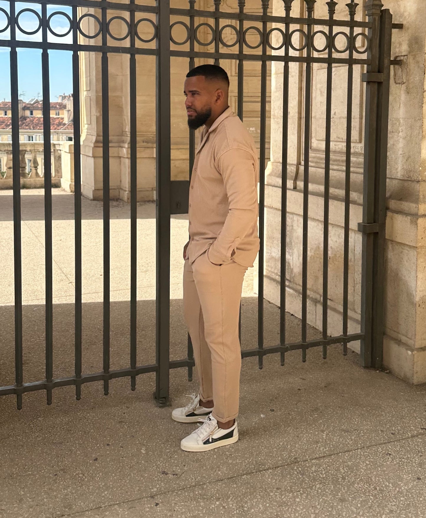 Pantalon côtelé beige