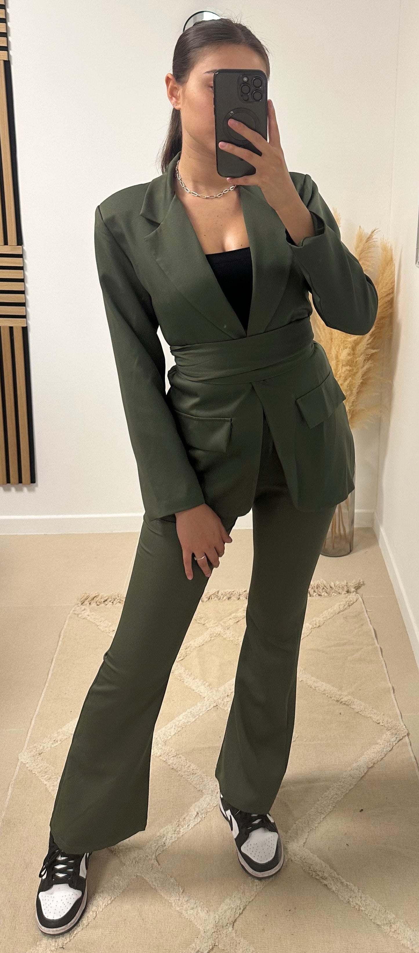 Ensemble blazer ceinture kaki