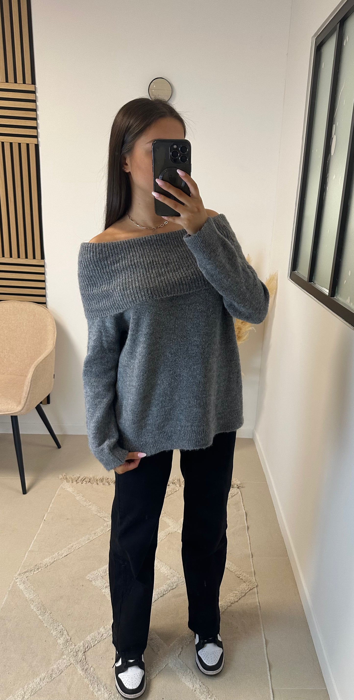 Pull bandeau gris