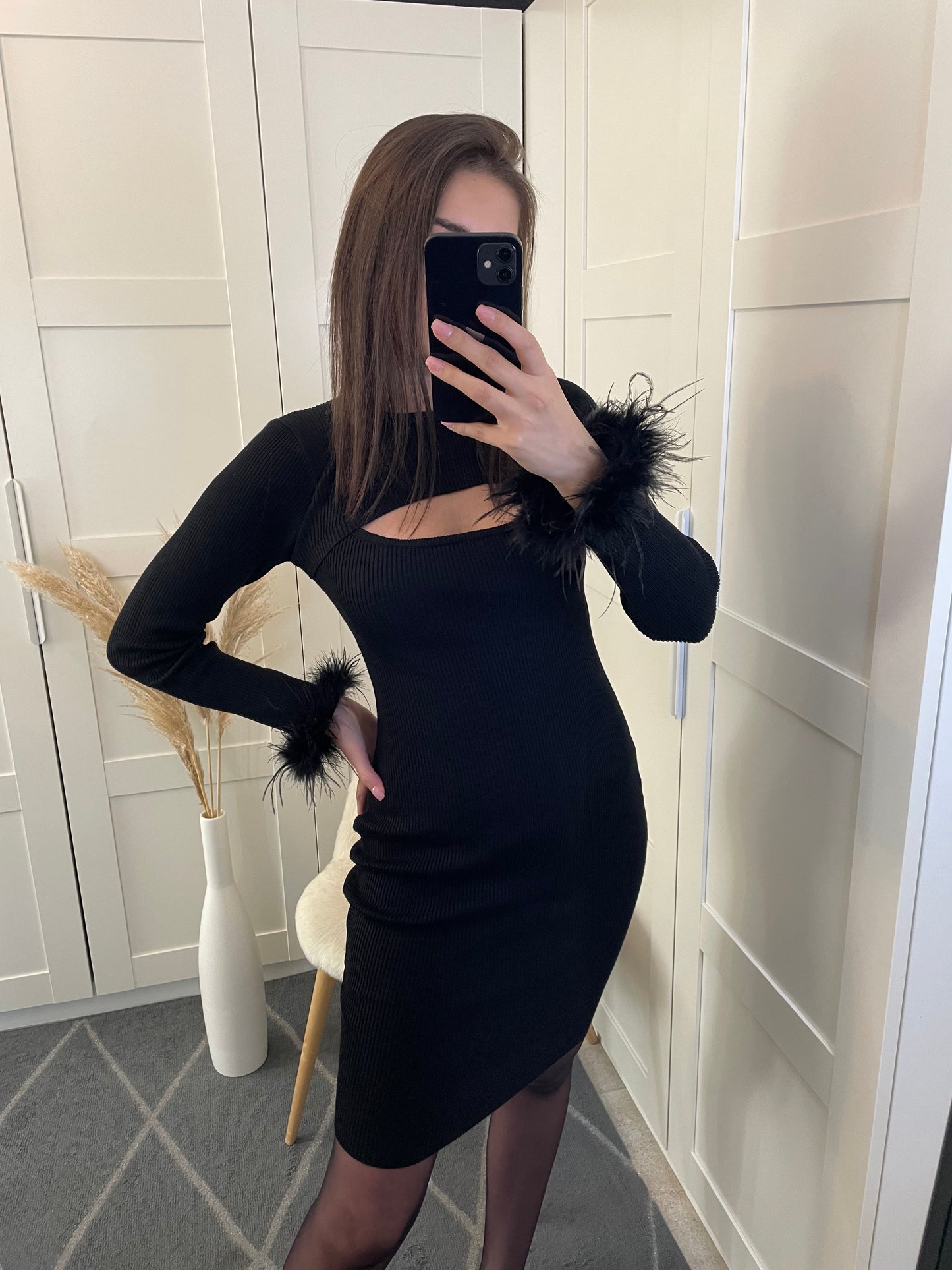 Robe manche longue à plume