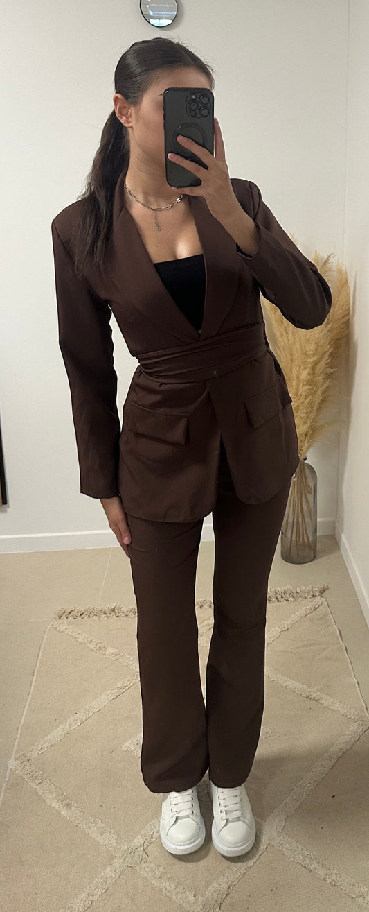 Ensemble blazer ceinture marron